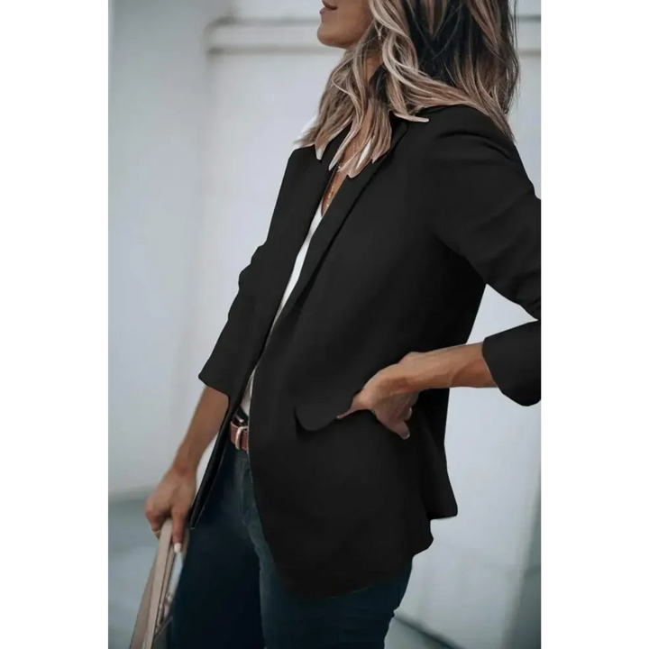 Solid Color Women's Blazer with Puff Sleeves - Mia