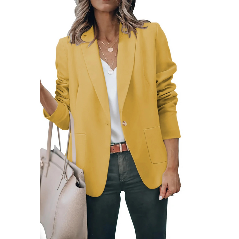 Solid Color Women's Blazer with Puff Sleeves - Mia