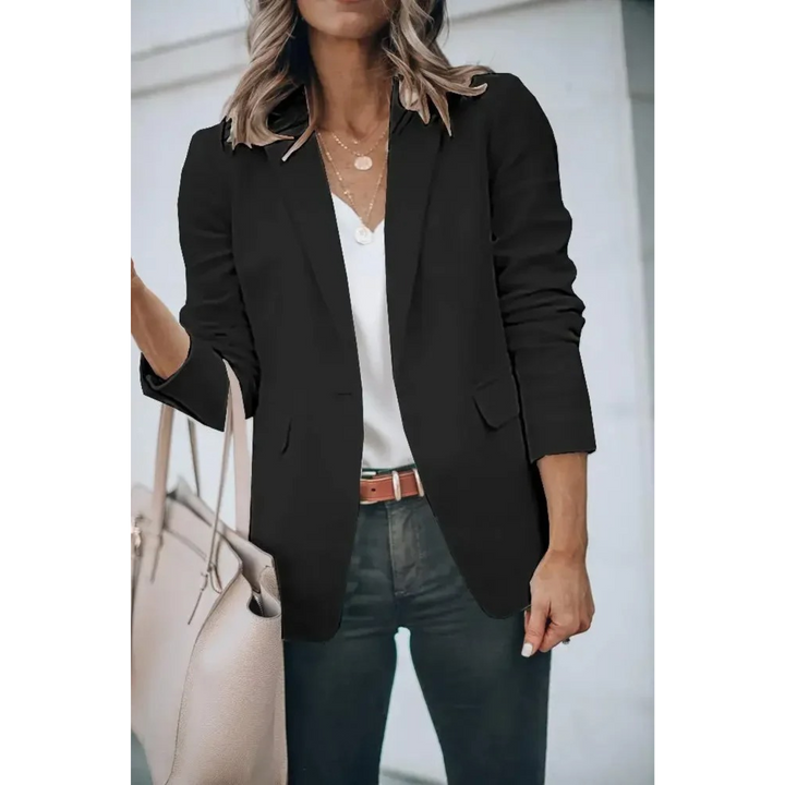 Solid Color Women's Blazer with Puff Sleeves - Mia