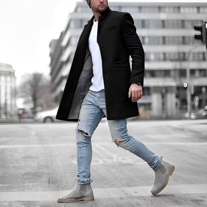 Elegant Long Men's Overcoat With A Stand Collar - Delbert