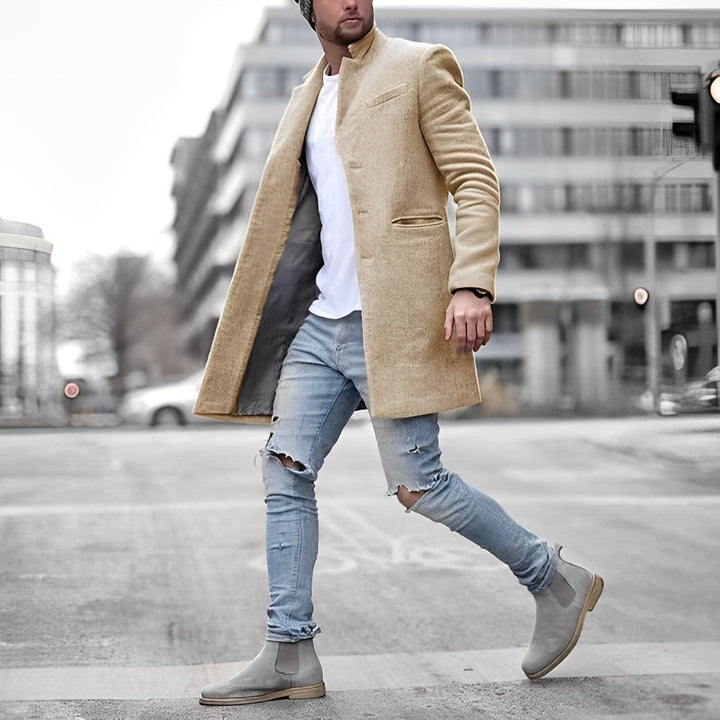 Elegant Long Men's Overcoat With A Stand Collar - Delbert