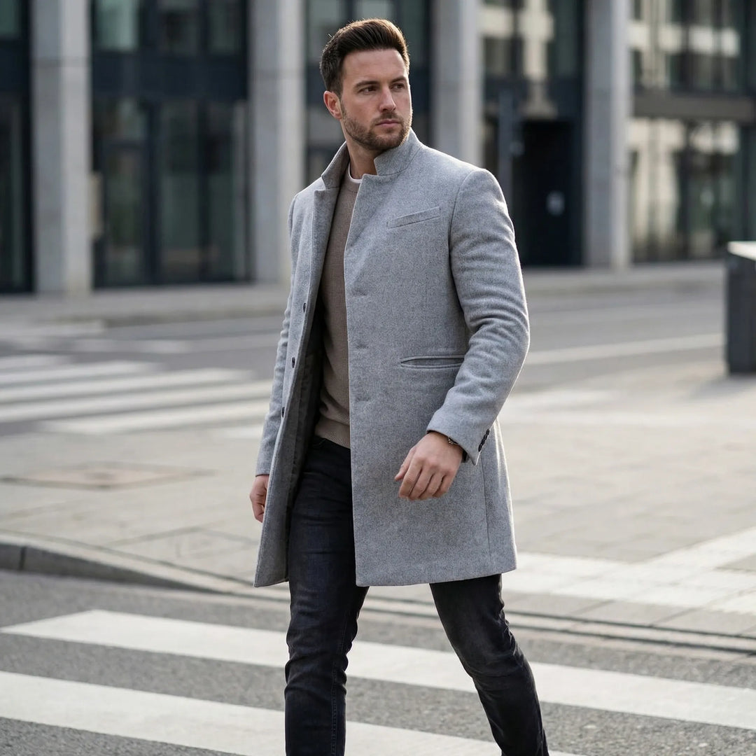 Elegante Lange Herenjas Met Staande Kraag - Jerry