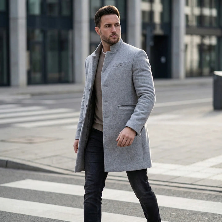 Elegante Lange Herenjas Met Staande Kraag - Jerry