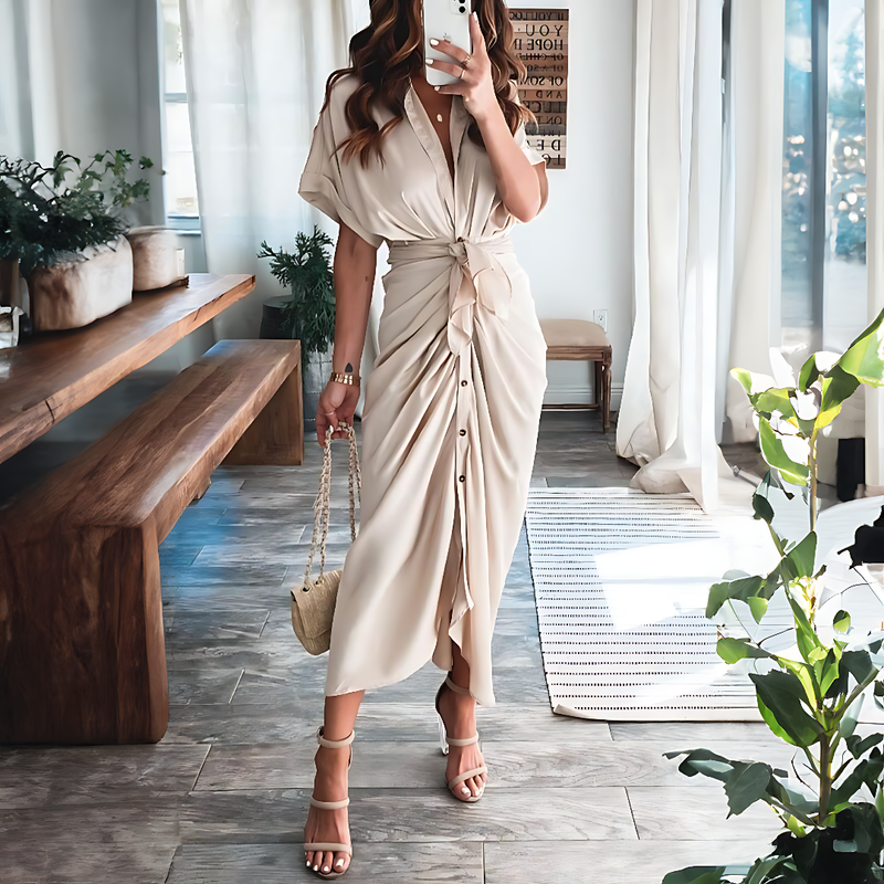 Maxi Dress with Ruffles and V-Neck - Elina