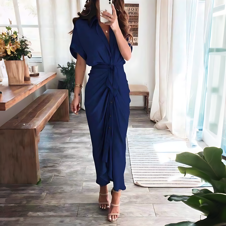 Maxi Dress with Ruffles and V-Neck - Elina