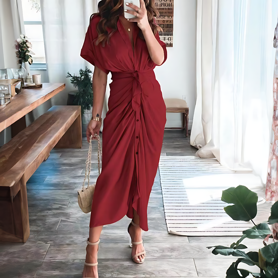 Maxi Dress with Ruffles and V-Neck - Elina