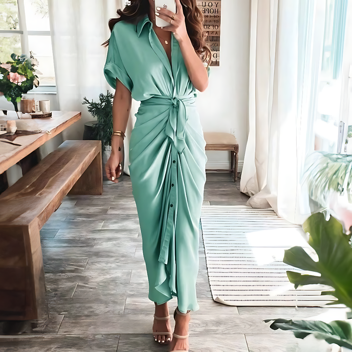 Maxi Dress with Ruffles and V-Neck - Elina