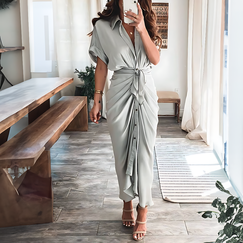 Maxi Dress with Ruffles and V-Neck - Elina