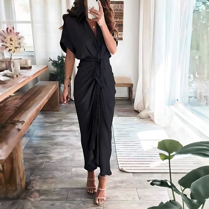 Maxi Dress with Ruffles and V-Neck - Elina