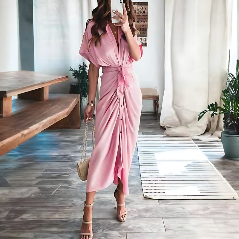 Maxi Dress with Ruffles and V-Neck - Elina