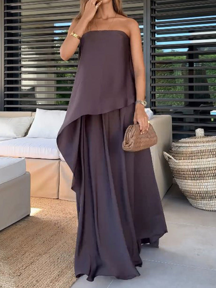 Two-piece off-shoulder blouse and maxi skirt set for women – Jolina