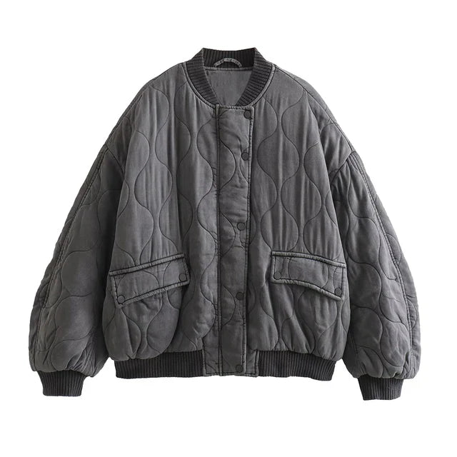 Damska Oversized Szara Kurtka Bomber - Alexa