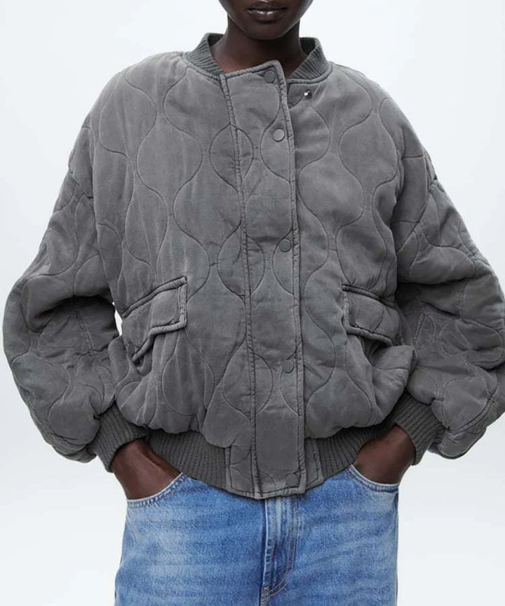 Damska Oversized Szara Kurtka Bomber - Alexa