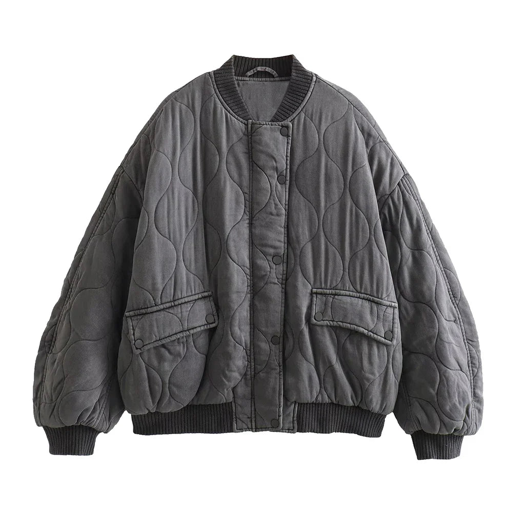 Damska Oversized Szara Kurtka Bomber - Alexa