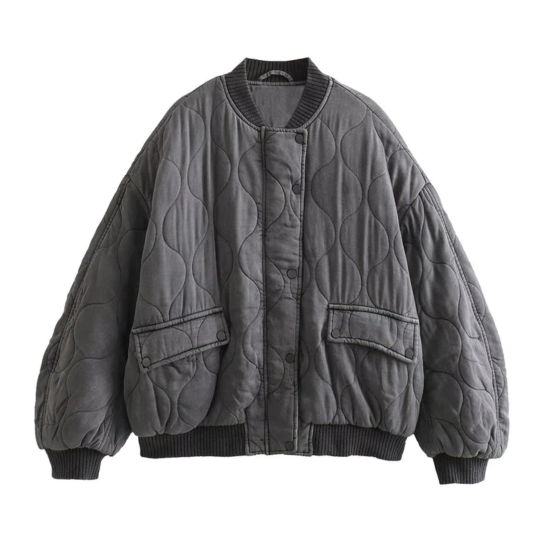 Damska Oversized Szara Kurtka Bomber - Alexa