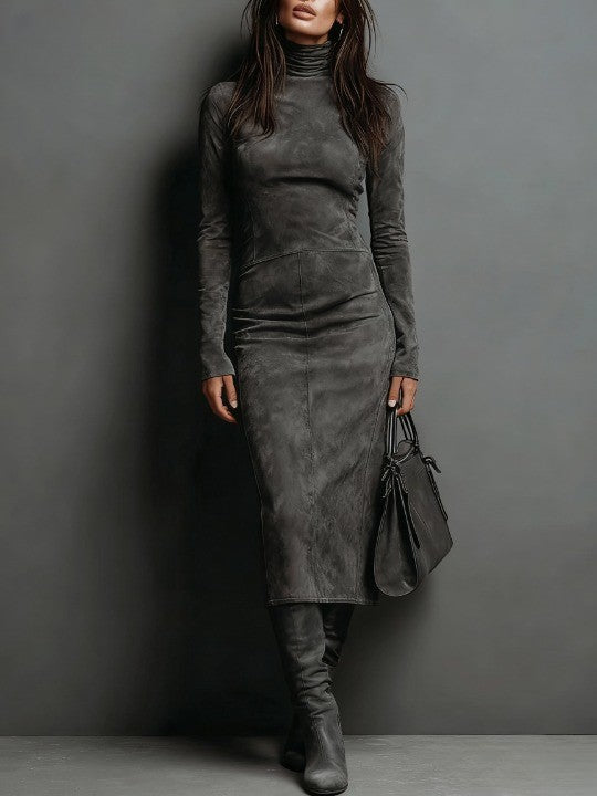 Figure-Hugging Midi Dress With High Neck - Peggy