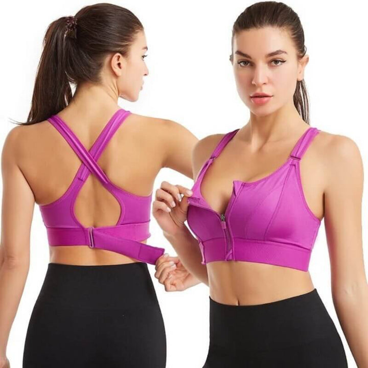 Sports bra with zipper and strong support – Mira