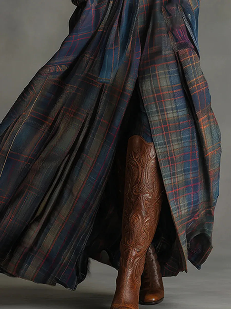 Fitted Maxi Dress With Tartan Skirt - Beulah