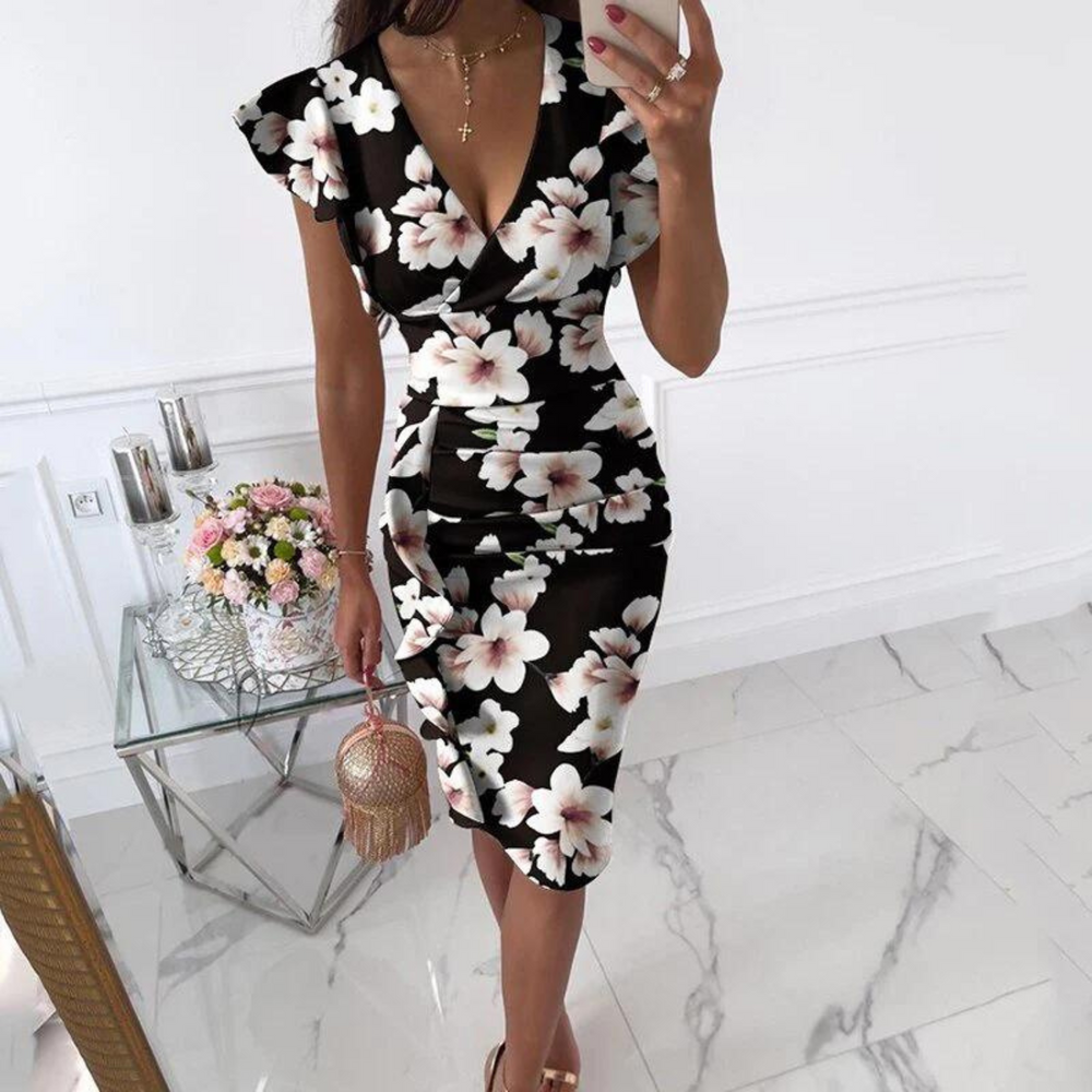 Fitted V-Neck Dress - Faye