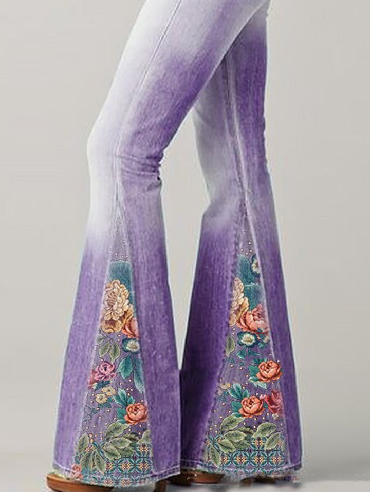 Flared Jeans With Floral Print - Deanna