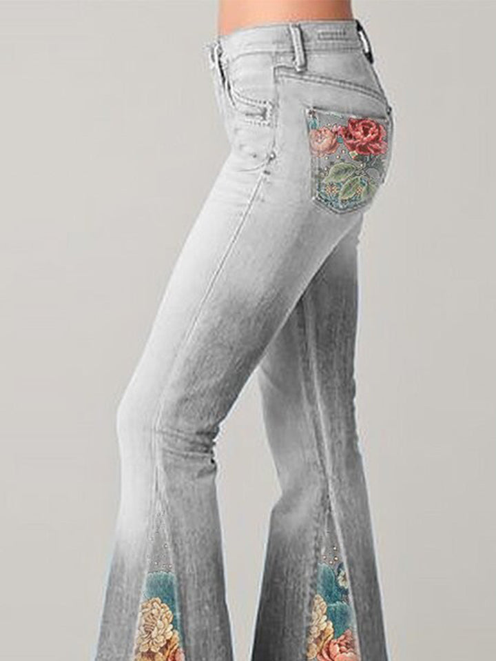 Flared Jeans With Floral Print - Deanna