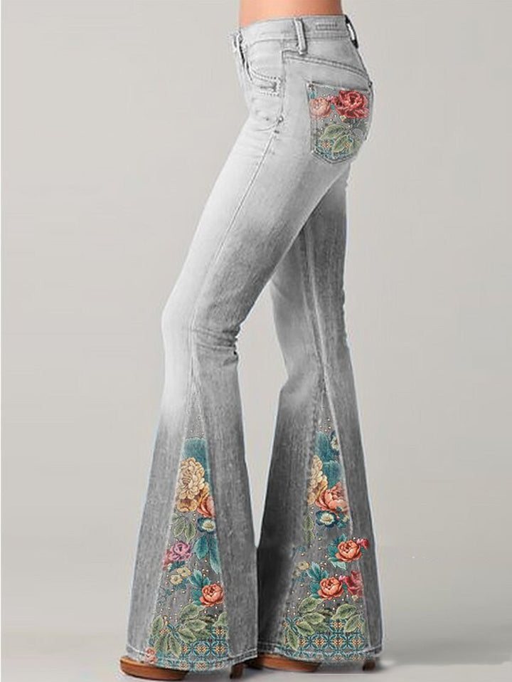 Flared Jeans With Floral Print - Deanna