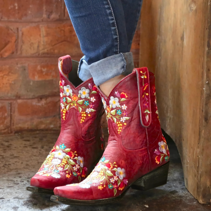 Floral Embroidered Western Ankle Boot - Lisa