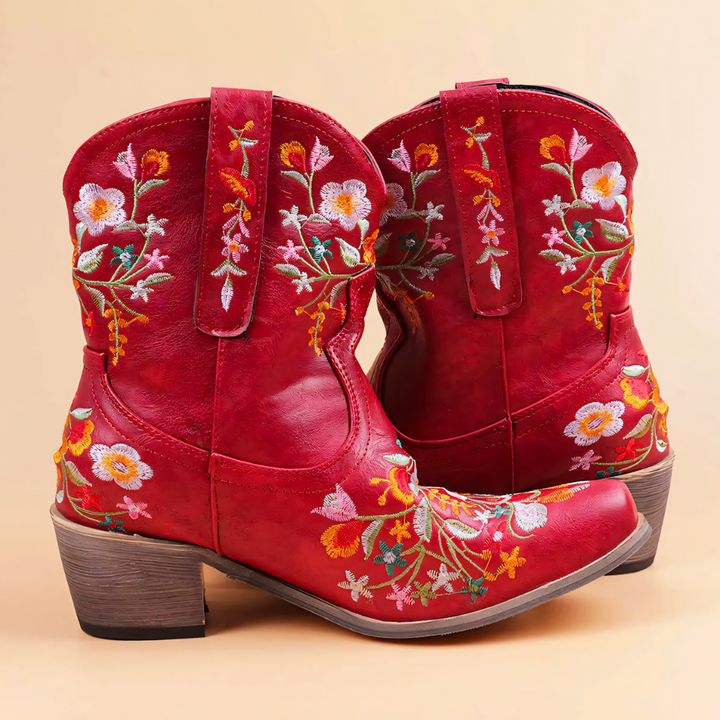 Floral Embroidered Western Ankle Boot - Lisa