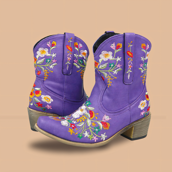 Floral Embroidered Western Ankle Boot - Lisa