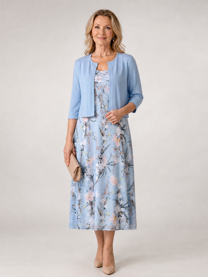Floral Midi Dress With Matching Jacket - Stephanie