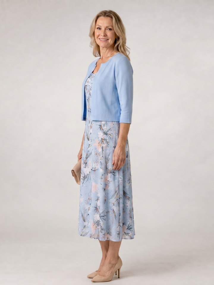 Floral Midi Dress With Matching Jacket - Stephanie