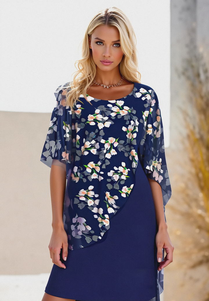Floral Overlay Layered Midi Dress - Heather