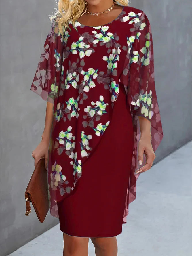 Floral Overlay Layered Midi Dress - Heather