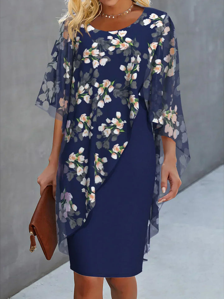 Floral Overlay Layered Midi Dress - Heather