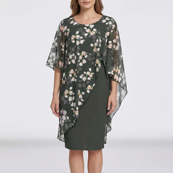 Floral Overlay Layered Midi Dress - Heather
