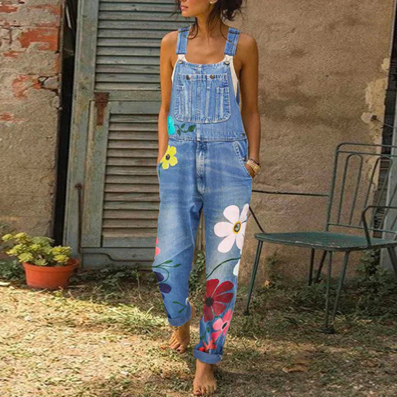Floral Print Dungaree Jumpsuit - Susie