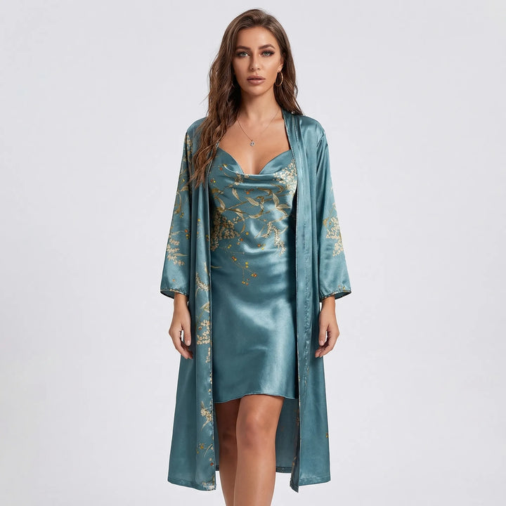 Floral Print Kimono And Slip Dress Set - Thelma