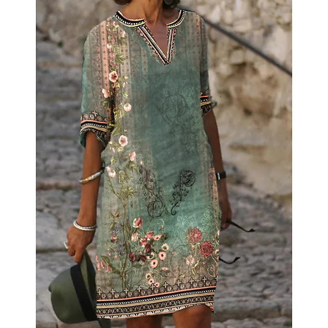 Floral Print Knee-Length Shift Dress - Jane