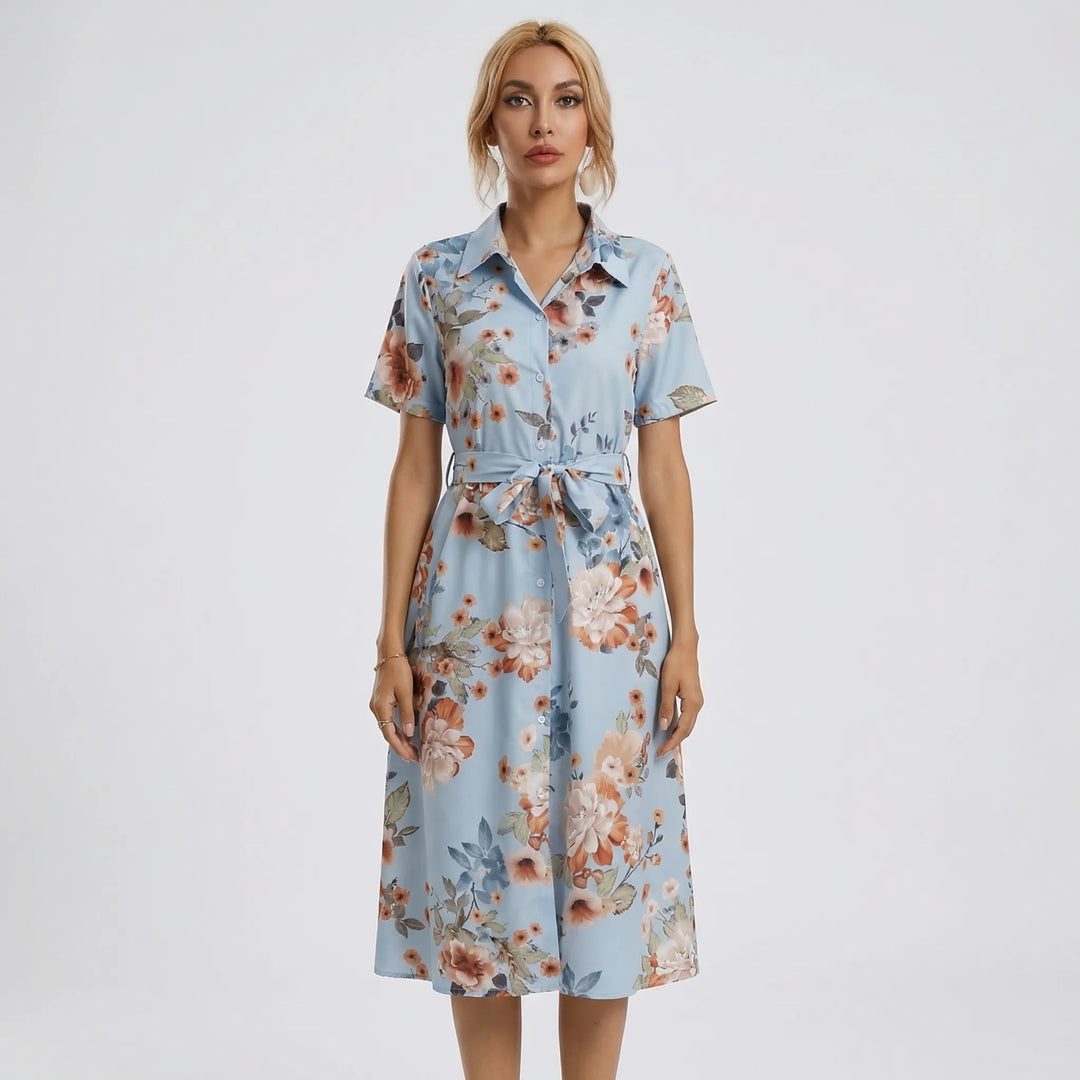 Floral Print Midi Shirt Dress - Tami