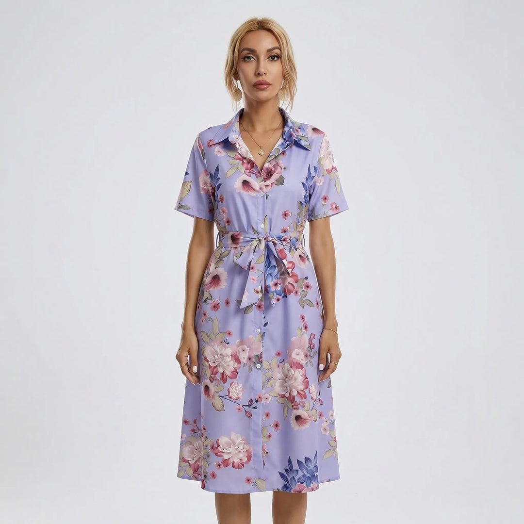 Floral Print Midi Shirt Dress - Tami