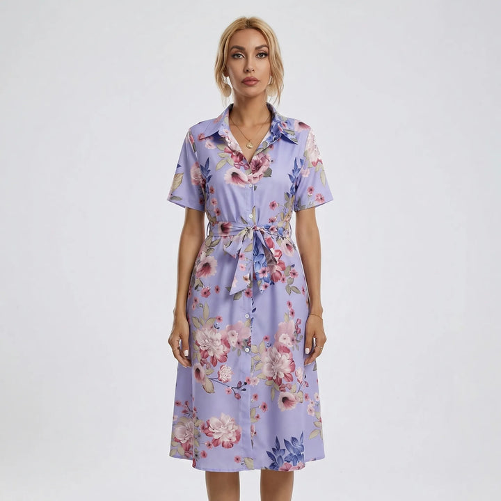 Floral Print Midi Shirt Dress - Tami