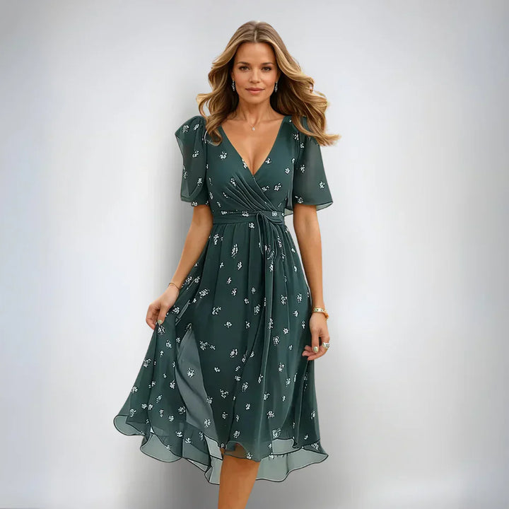 Floral Print Wrap-Style Midi Dress - Geraldine