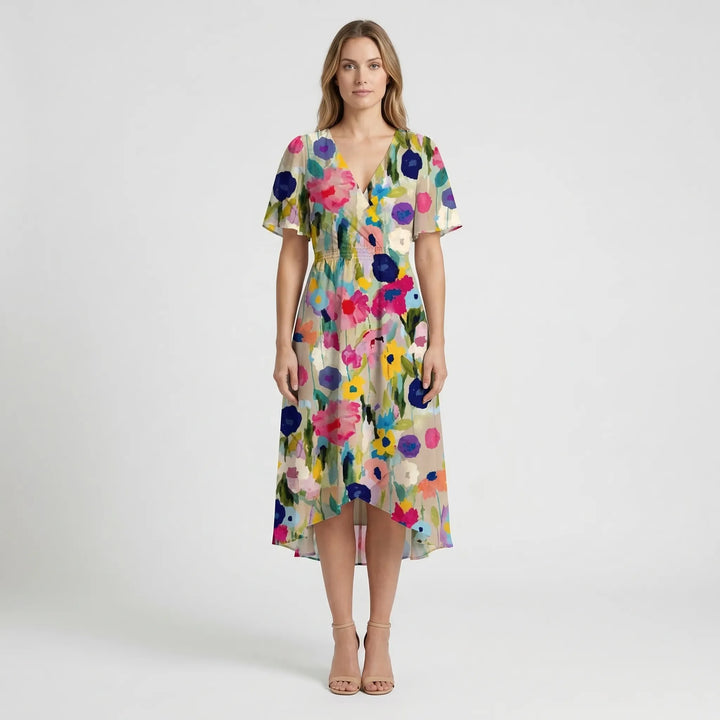 Floral Print Wrap-Style Midi Dress - Geraldine