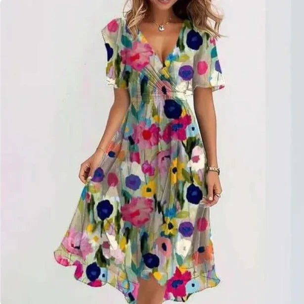Floral Print Wrap-Style Midi Dress - Geraldine