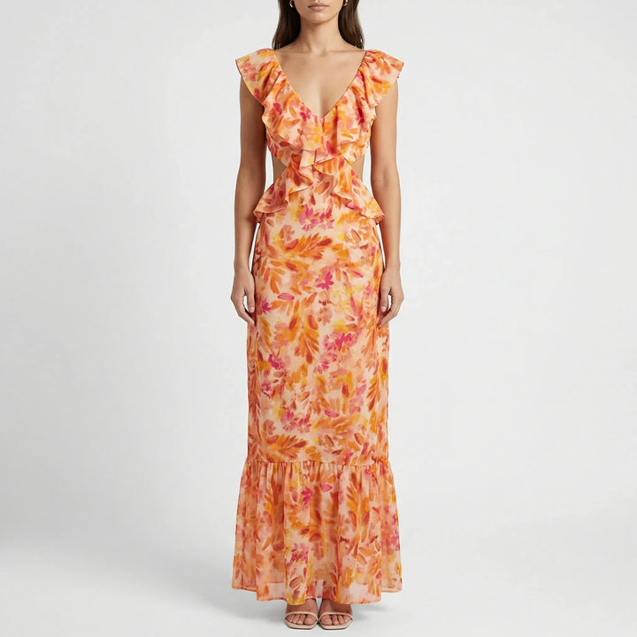 Florales Maxikleid Mit V-Ausschnitt - Kathy