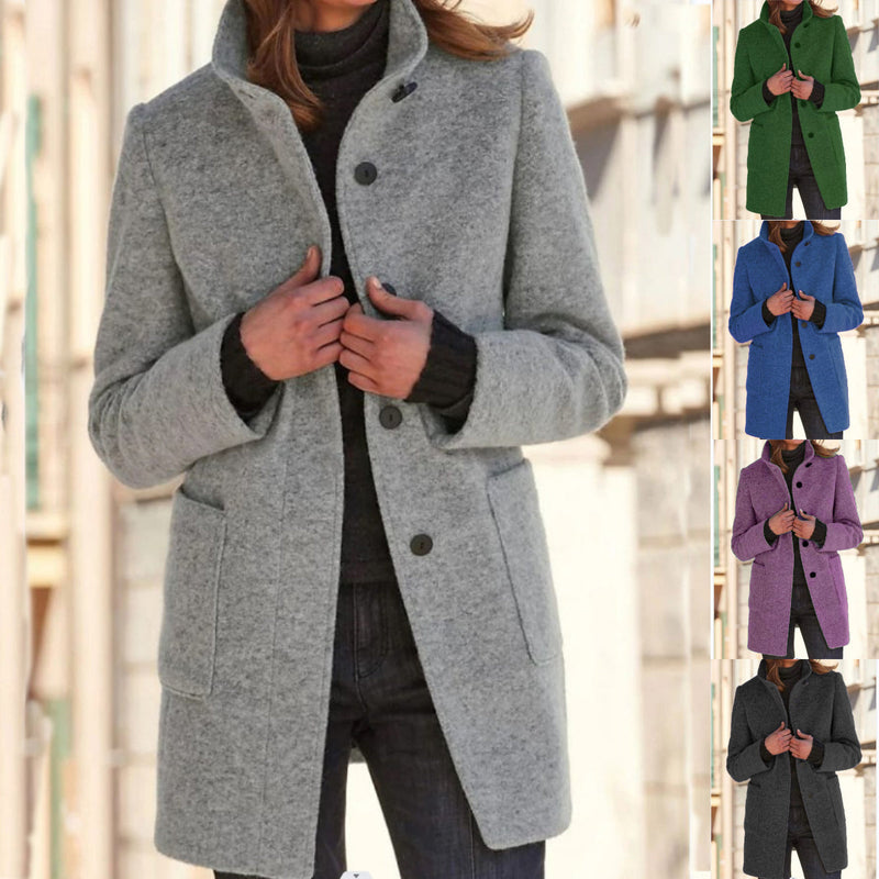 Classic Wool Women's Coat with Retro Button Closure - Amanda