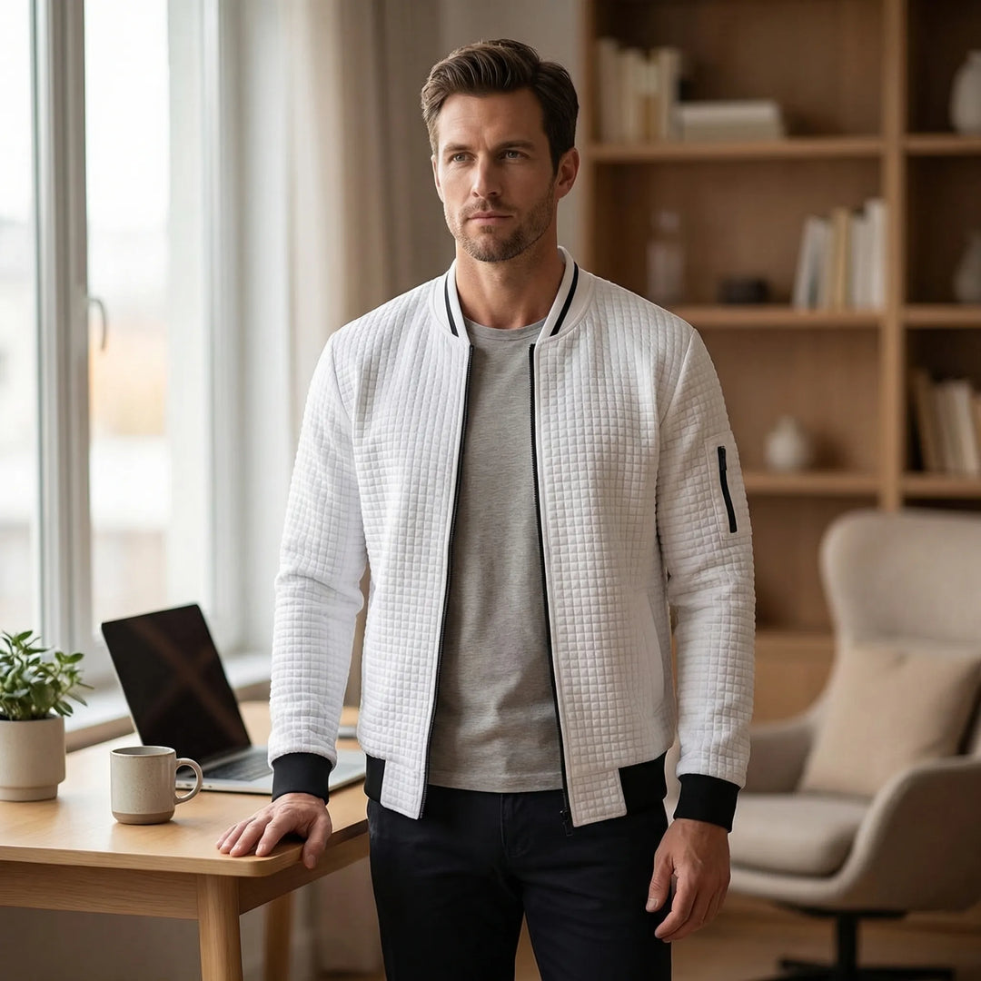 Full-Zip Textured Grid Cardigan - Mitchell