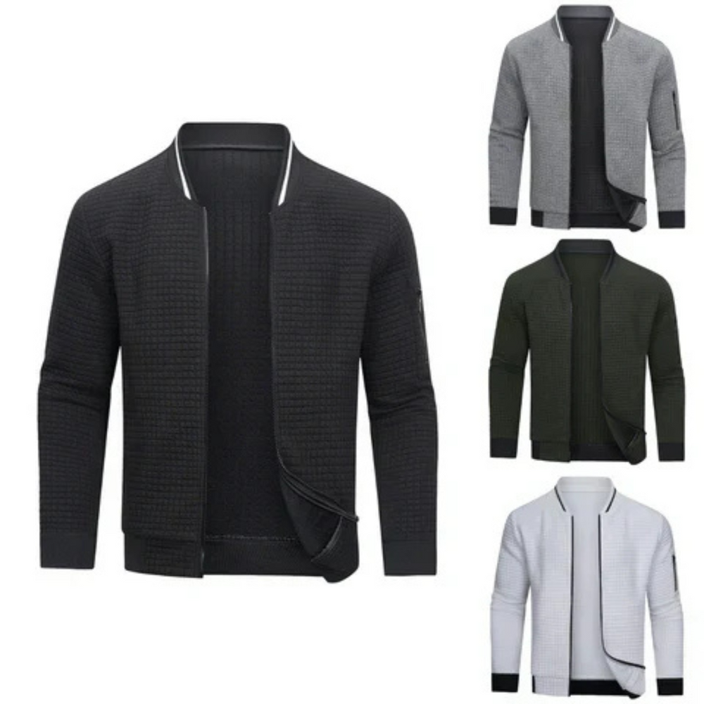 Full-Zip Textured Grid Cardigan - Mitchell