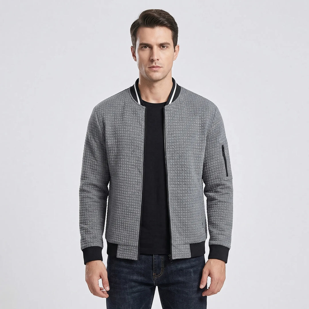 Full-Zip Textured Grid Cardigan - Mitchell