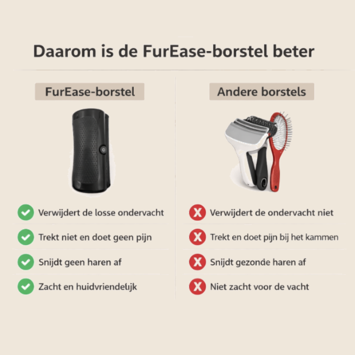 Vergelijkingsafbeelding met deze zwarte borstel naast een witte en een rode gewone borstel, met vinkjes en kruisjes als voor- en nadelen. 5